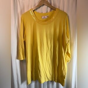 Quacker Factory Yellow Tee with Sequined Neckline